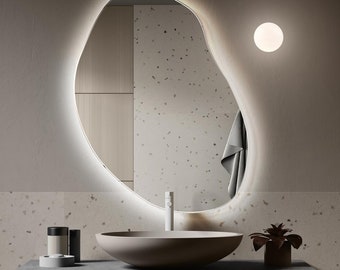 Asimmetrico, Bagno, Specchio lavabo, Led, Specchio decorativo, Specchio led, Specchio, Touch Led, Interruttore touch