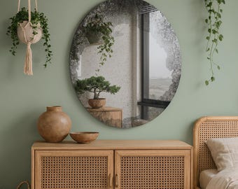 Distressed Antique Round Wall Mirror: Vintage Style Decorative Accent