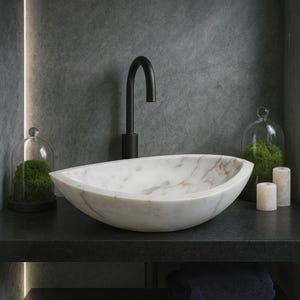 White Marble Vessel Sink – Modern Polished Vanity Bowl for Luxury Home Decor
