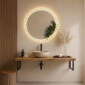 Okrągłe lustro łazienkowe z oświetleniem LED: nowoczesna dekoracja toaletki z przełącznikiem dotykowym