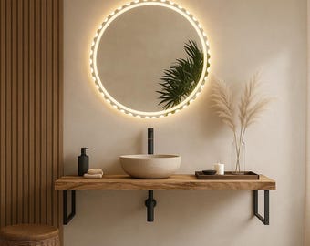 LED Lighted Round Bathroom Mirror: Modern Vanity Decor with Touch Switch