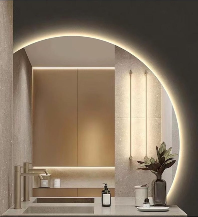 Radius Mirror,Bathroom, Washbasin Mirror, Led, Decorative Mirror, Led Mirror, Mirror,Touch Led , Touch Switch image 1