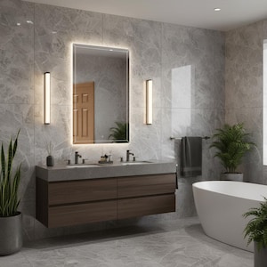 LED Rectangular Mirror with Lights, Contemporary Bathroom Vanity Mirror, Backlit Wall Decor