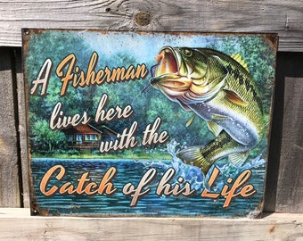 Cute Gifts for Husband Cabin Signs Gifts for Boyfriend Fishing Signs Fishing Gifts from Wife Cabin Wall Decor Garage Signs for Men Fisherman