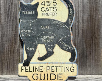 Letrero pequeño de hojalata con diseño de gato, guía para mascotas felinas, regalo para amantes de los gatos, regalo para cuidadores de gatos, regalo para veterinarios, regalo para amantes de los gatos.