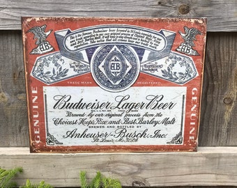 Licensed Budweiser Beer Sign Budweiser Signs Beer Signs Bar Sign Bar Signs Beer Ads Man Cave Signs Man Cave Decor Garage Signs for him Busch