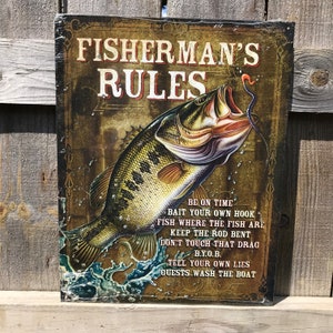 Fisherman&#39;s Rules Sign Fishermans Rules Fishing Signs Boyfriend Gifts for Fishermen Cabin Wall Decor Lakehouse Signs Garage Signs for Men