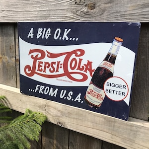 Licensed Pepsi Sign Pepsi Cola Signs Bar Sign Bar Signs Soda Signs Soda Pop Advertising Drink Pepsi Cola Bigger Better Pepsi Signs Pepsi Ads