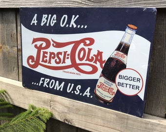 Licensed Pepsi Sign Pepsi Cola Signs Bar Sign Bar Signs Soda Signs Soda Pop Advertising Drink Pepsi Cola Bigger Better Pepsi Signs Pepsi Ads