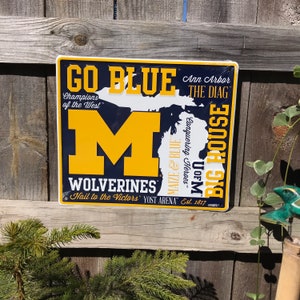 Letrero de la Universidad de Michigan Letrero de los Wolverines de la Universidad de Michigan Letrero de dormitorio de los Wolverines de la U de M Regalo para la decoración del dormitorio de los estudiantes universitarios UofM