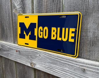 University of Michigan Go Blue Vanity Plate Michigan Wolverines License Plate Front of Truck Decor Dorm Room U of M College Acceptance Gift