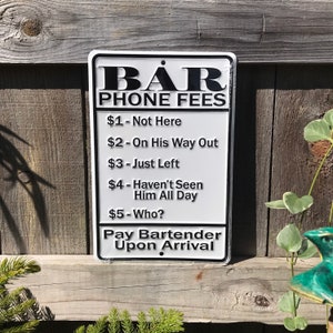 Letrero de camarero, letreros para beber, letreros de alcohol, letreros divertidos, letrero de bar, letreros de tarifas de bar, letreros divertidos para bares, regalos divertidos para beber, tarifas telefónicas de bar