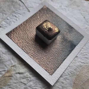 Ancient Skies ~ Handmade Watercolor ~ Granulating Dark Blue/Brown with Gold Mica Flakes - color separating Handmade vegan shimmer watercolor