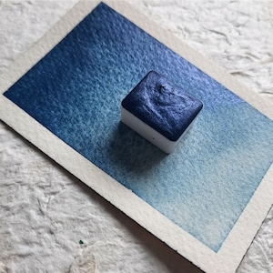 Ocean Blue - Handmade Metallic Watercolor Paint - Dark Blue Vegan Shimmer Watercolors - Handmade Mica Watercolors - Gift for visual artist