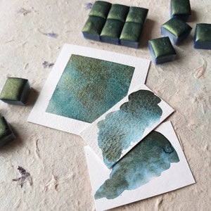 Handmade Watercolor ~ "Kelp Forest" ~ Granulating Color separating Duotone ~ Blue/Green Shimmer Watercolor Paint - Duotone vegan watercolors