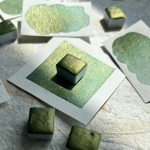 Green Basil - Handmade watercolor paint ~ Handmade Metallic Watercolor Paint - Green Watercolor - Shimmer Handmade vegan watercolors