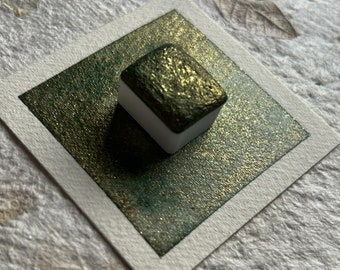 Handmade Watercolor ~ &quot;Sparkling Pine&quot; ~ Single Half or Full Pan ~ Blue/Green Shimmer Watercolor Paint - Duochrome Handmade vegan watercolor