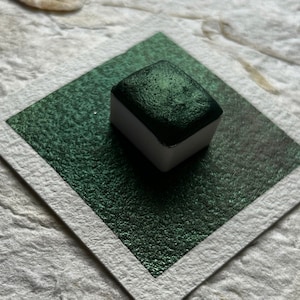 Boreal Green - Handmade Metallic Watercolor Paint - Dark Green Vegan shimmer watercolors - handmade watercolor paint