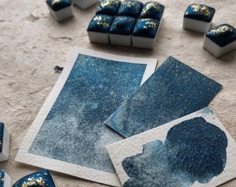 Handmade Watercolor - "Starry Night" - Granulating Watercolor Paint - Synthetic Mica ~ Vegan shimmer watercolors - handmade watercolor paint