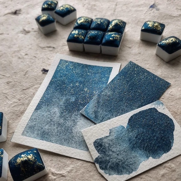 Handmade Watercolor - "Starry Night" - Granulating Watercolor Paint - Synthetic Mica ~ Vegan shimmer watercolors - handmade watercolor paint