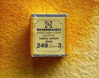 Vintage "Talens Yellow Deep" Rembrandt Watercolour Half Pans ~1970's-1980's from Royal Talens ~ Vintage Art Supplies ~ Vintage Stationary