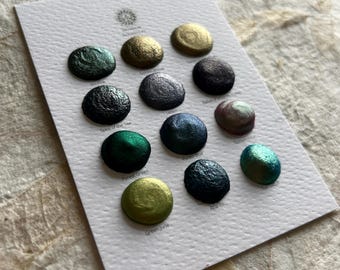 Handmade Watercolor Dotcard #3 - Bestsellers - 12 shimmer watercolor sample dots