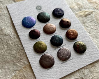 Handmade Watercolor Dotcard #2 - Bestsellers - 12 shimmer watercolor sample dots