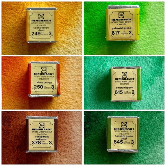 Vintage Watercolor Paint Set of 6 Rembrandt Watercolour Half Pans ~1980's professional watercolor paint ~ Vintage Art Supplies