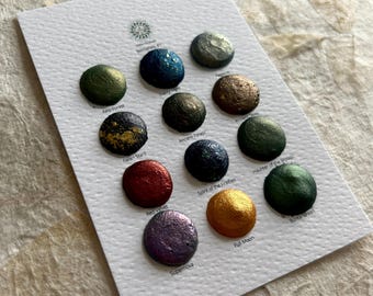 Handmade Watercolor Dotcard #1 - Bestsellers - 12 shimmer watercolor sample dots