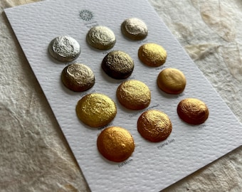 Handmade Watercolor Dotcard #4 - 12 Gold watercolor sample dots