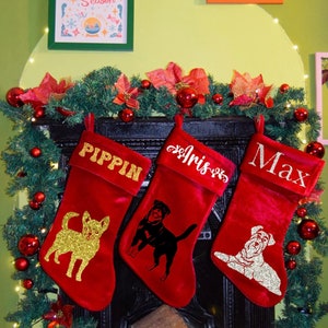 Personalised Red Velvet Christmas Stocking for Your Dog | Choose from Multiple Dog Breeds & Custom Name and Image for your Holiday Decor