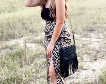 leopard print midi skirt 80s