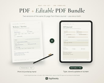 Tech Stack Journal Bundle | Editorial Digital & Printable Tech Organizer