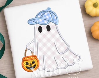 Borduurontwerp jongensspook appliqué: Halloween balpet, pompoen (digitaal bestand)