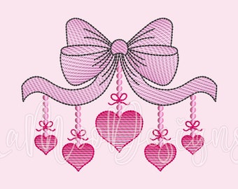 Valentine's Day Sketch Embroidery Design: Bow & Hearts (Digital Download)