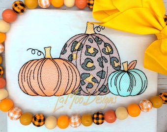 Leopard Pumpkin Trio Halloween Fall Sketch Embroidery Design (Digital Download)
