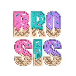 BRO and SIS Ice Cream Waffle Cone Embroidery Applique Design | Applique Embroidery Design | 3 Sizes 5x7 6x10 8x8