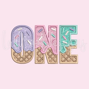 ONE - Eis Waffel 1.Geburtstag Zahl Stickdatei Design | #1 Stickdatei zum Geburtstag | 3 Größen 13x7 6x10 8x8