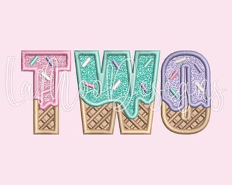Ice Cream TWO Embroidery Applique Design (5x7 6x10 8x8) (Digital Download)