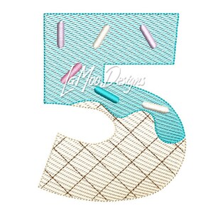 Skizze Eis Waffelkegel 5. Geburtstag Nummer Stickdatei | Schnellskizze #5 Geburtstag Stickdatei | 4 Größen 4x4 5x7 6x10 8x8