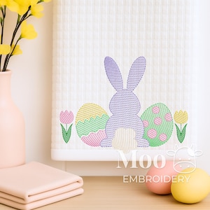 Skizze Osterhase mit Eiern | Osterhase Tulpen Stickdatei | Schneller Stich in 4 Grössen