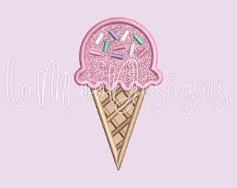 Ice Cream Cone Embroidery Applique Design, Satin Stitch (6 Sizes) (Digital Download)