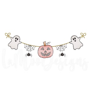 Halloween Sketch Banner Embroidery Design, Pumpkin Ghost Quick Sketch Design 3 Sizes