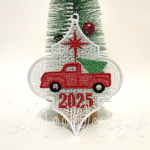 FSL Arabesque Ornament Embroidery Design, Instant Download, Freestanding Lace Vintage Red Truck Arabesque Ornament Embroidery Design 2 Sizes