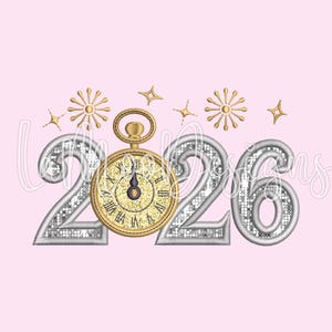Neujahr 2026 Applikation Stickdatei, Stickmuster, fünf Grössen 5x7 6x10 8x8, Maschinenstickerei 2026, Satinstich Applikation