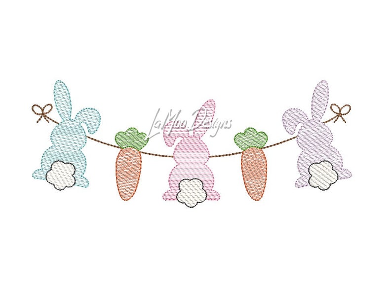 Easter Bunny With Carrots Embroidery Design Rabbit Sketch | Etsy