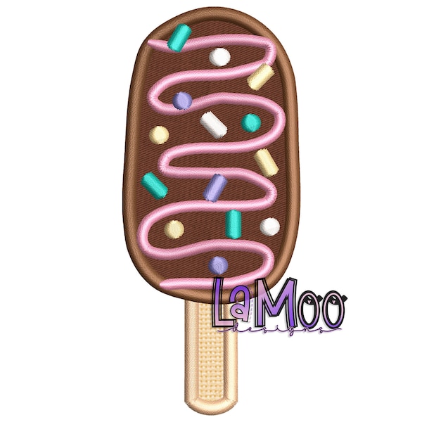 Ice Cream Popsicle Embroidery Applique Design, 5 Sizes Chocolate Ice Cream Popsicle, Satin Stitch Embroidery Applique, Popsicle 1