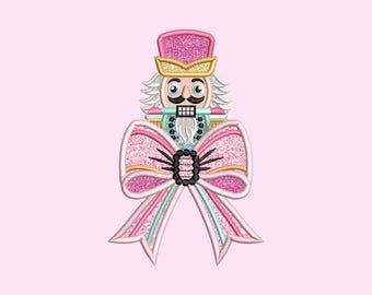 Nutcracker Side Bow Applique Design 5 Sizes, Satin Stitch Machine Embroidery Design, Christmas Embroidery Applique