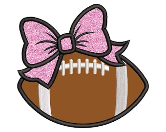 Football with Bow Embroidery Applique Design: Satin Stitch Applique (Digital Download)