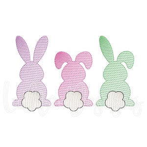 Quick Sketch Easter Bunnies Embroidery Design | Sketch Bunny Trio | Quick Stitch Rabbits 4 Sizes 4x4 5x7 6x10 8x8